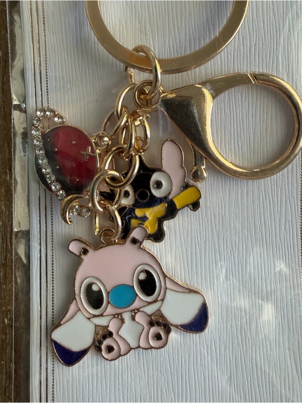 Disney Stitch Themed Keychain Bag Charm with Pink Angel & Black Stitch, NWT - Picture 2 of 2